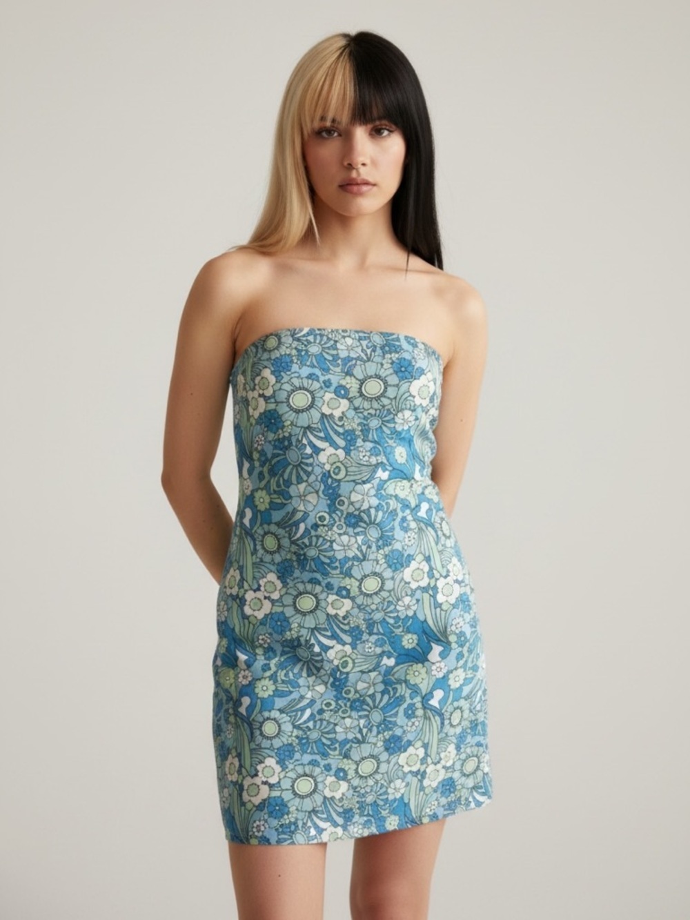 Princess Polly Blue Floral Strapless Mini Dress Size 12